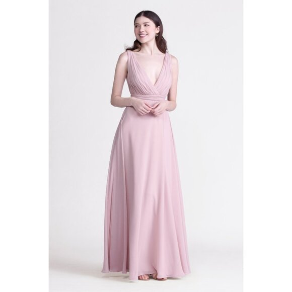 Long Pink Chiffon Bridesmaid Dress. Rose Pink. Size M. - Picture 1 of 4
